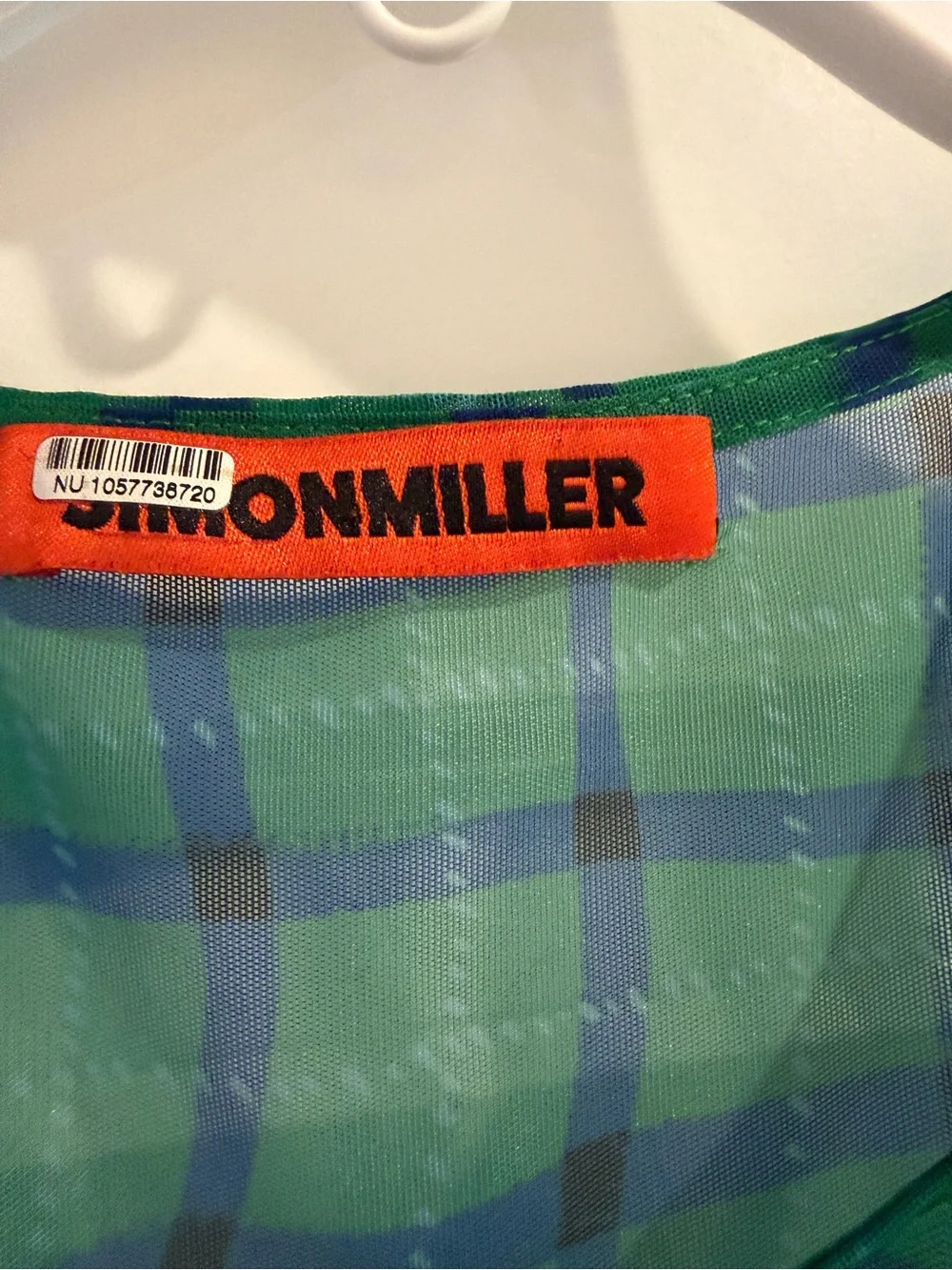 Simon Miller Kinny Ruched Plaid Mesh Midi Dress Anthropologie Green Blue- Size L - Picture 11 of 13